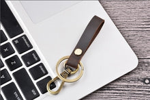 Load image into Gallery viewer, Leather Keychain Pocket for Car Keys Clip Ring Women Men Handmade Accessories DIY Gift 2019 New Solid Brown