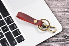 Load image into Gallery viewer, Leather Keychain Pocket for Car Keys Clip Ring Women Men Handmade Accessories DIY Gift 2019 New Solid Brown